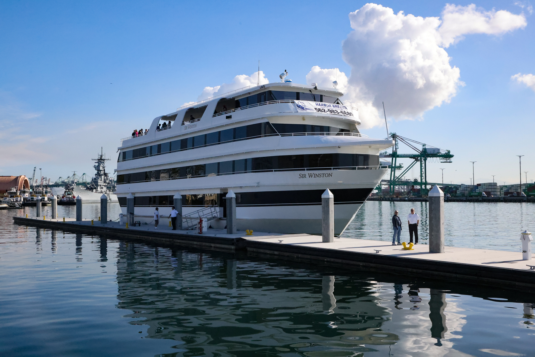Photo of a large yacht, the Sir Winston, docked