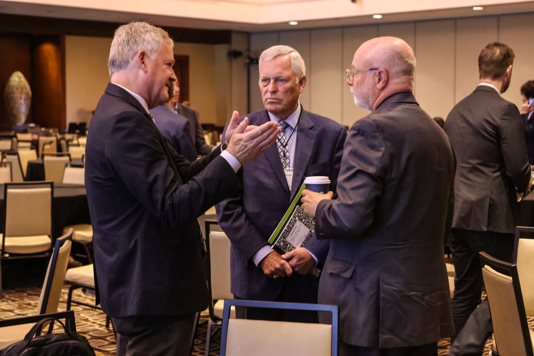 Current Delta Watermaster Jay Ziegler speaking to Former Delta Watermaster Michael George and  Southern California Water Coalition's Charley Wilso